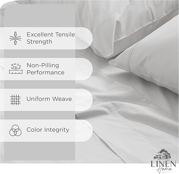 100% Cotton Percale Sheets Twin Size, Silver, Deep Pocket, 3 Pieces Sheet Set - 1 Flat, 1 Deep Pocket Fitted Sheet and 1 Pillowcase, Crisp Cool and Strong Bed Linen - LeafyLoom