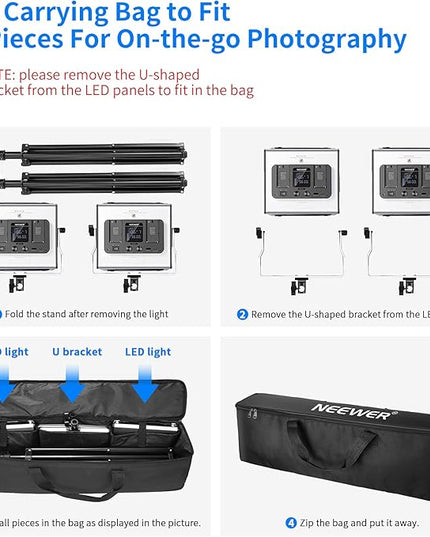 NEEWER 2 Packs 480 RGB Led Light with APP Control, Photography Video Lighting Kit with Stands and Bag, 480 SMD LEDs CRI95/3200K-5600K/Brightness 0-100%/0-360 Adjustable Colors/9 Applicable Scenes Neewer