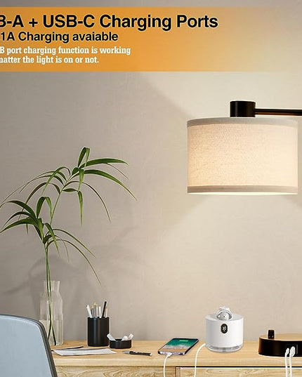 Luvkczc Table Lamp for Bedroom Set of 2 with USB C+A Ports, Fully Stepless Dimmable Bedside Lamp with Linen Lampshade, Contemporary Lamp for Living Room Reading Office, 2 LED Bulbs Included (Black) - LeafyLoom
