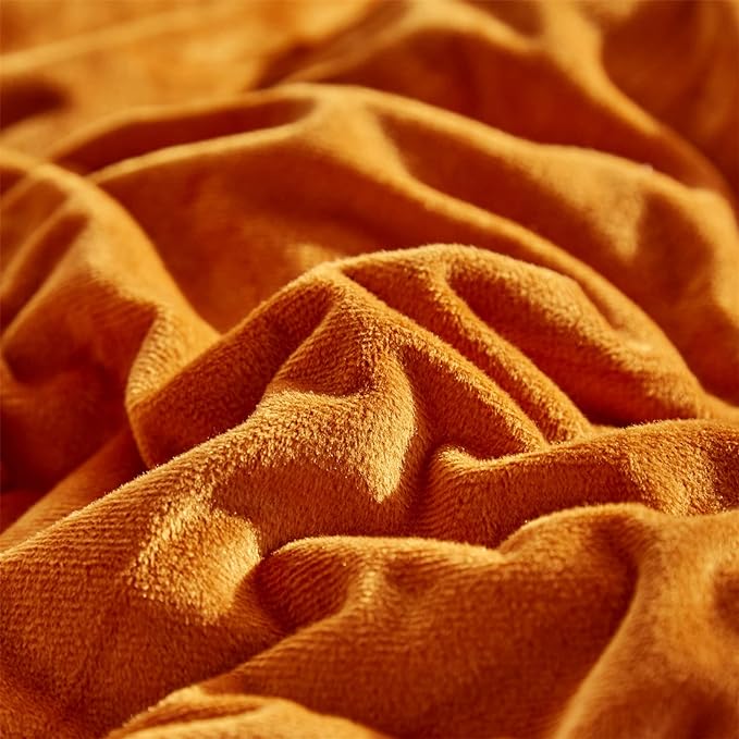 Burnt Orange Color Velvet Comforter Set Full Solid Rust Color Flannel Velvet Bedding Comforter Set All Caramel Colour 3 PCs Shaggy Soft Warm and Durable Flannel Blanket Full - LeafyLoom