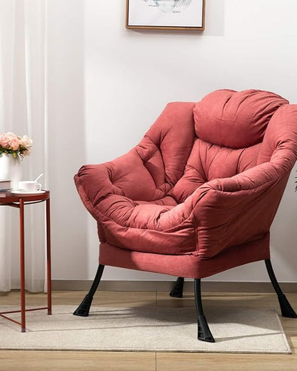 HollyHOME Fabric Large Lazy Chair, Accent Reading Chair, Cozy Lounge Chair with Armrest, Leisure Sofa Chair for Living Room, Bedroom, Dorm, Brick Red - LeafyLoom