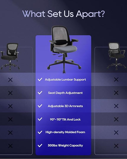 COLAMY 3084 mesh Office Chair, Black & Grey-2 Set - LeafyLoom