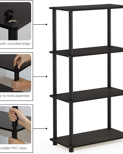 Furinno (99557EX/BK) Turn-N-Tube 4-Tier Multipurpose Shelf Display Rack - Espresso/Black - LeafyLoom