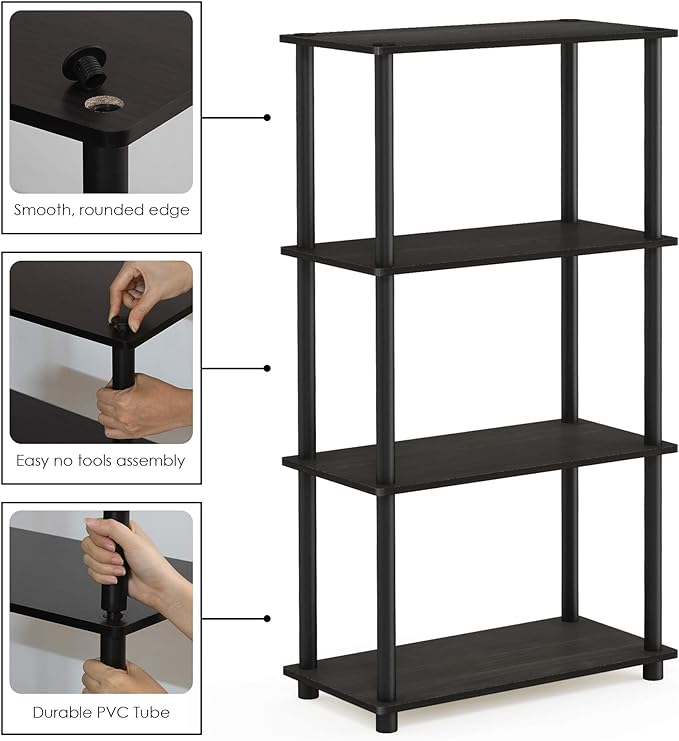 Furinno (99557EX/BK) Turn-N-Tube 4-Tier Multipurpose Shelf Display Rack - Espresso/Black - LeafyLoom