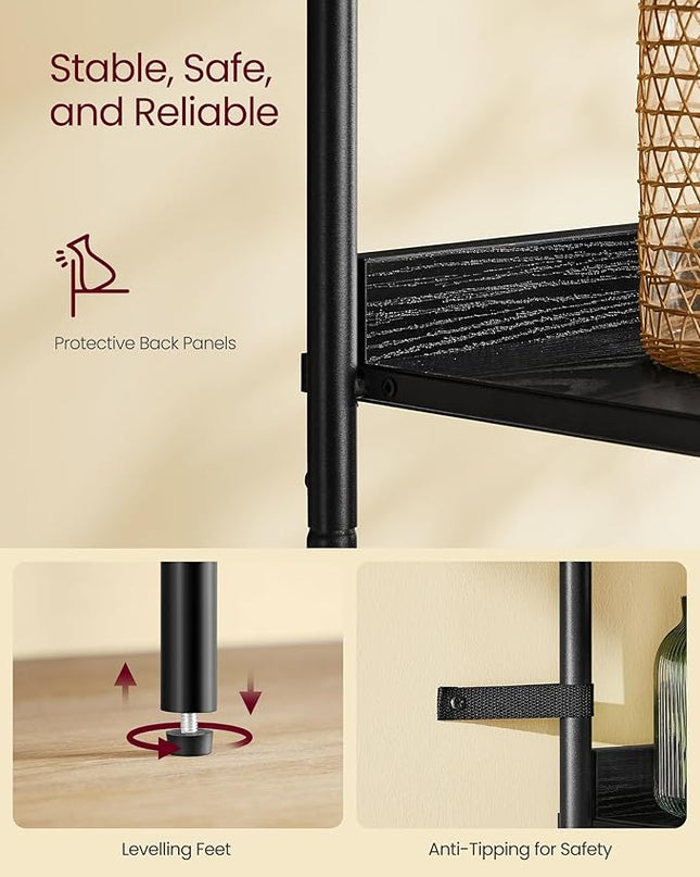 VASAGLE 6-Tier Bookcase, Bookshelf with Rattan-Like Door, Boho Style, Freestanding 30.1-Inch Wide Storage Shelf, Metal Frame, Adjustable Shelf, for Living Room, Ebony Black and Matte Black ULLS124B56 - LeafyLoom