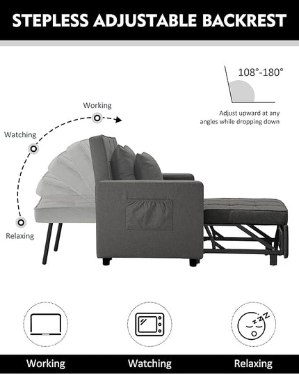 XSPRACER [UPDATED] Convertible Chair Bed, Sleeper Chair Bed 3 in 1, Stepless Adjustable Backrest, Armchair, Sofa, Bed, Fleece, Dark Gray, Single One - LeafyLoom