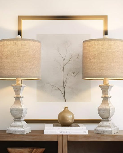 PoKat 20.5'' Table Lamps Set of 2, Vintage Bedside Lamps for Bedroom, Farmhouse Lamp for Living Room, Small Lamp for Nightstand, Retro Side Table Lamp, Beige - LeafyLoom