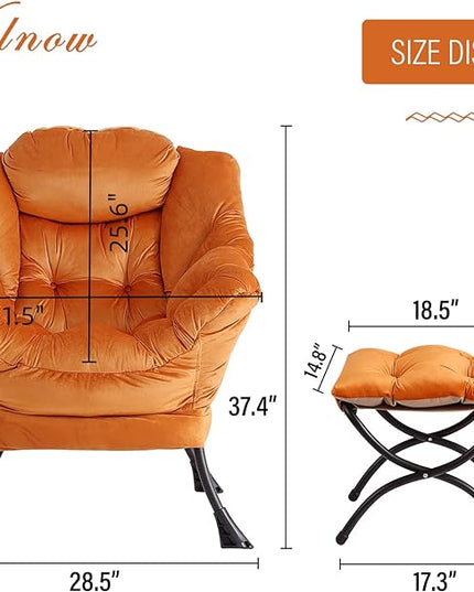 Welnow Lazy Chair with Ottoman, Modern Lounge Accent Chair with Armrests and a Side Pocket, Leisure Upholstered Sofa Chair Reading Chair with Footrest for Small Space, Corner Chair - LeafyLoom