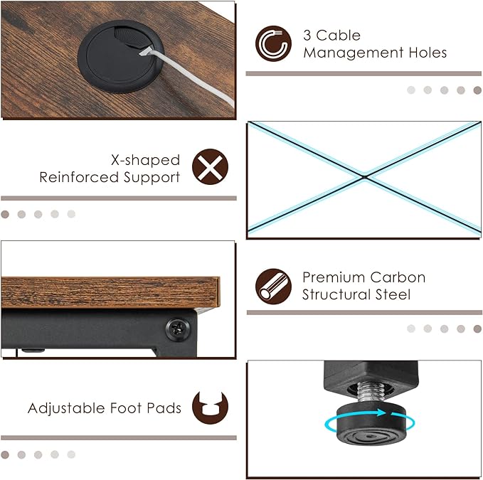 L-Shaped Home Office Desk, Corner Computer Desk w/Monitor Stand, Reversible PC Desk w/Heavy-Duty Metal Frame, Long Office Desk for 2 Person, Space-Saving Design (Rustic Brown) - LeafyLoom