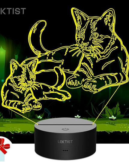 Pet Cat lamps 3D Cat Night Light Pet Cat Optical Illusion Nightlights Cat 3D Lamp 16 Colors Remote Control Perfect Cat Gifts Christmas Gifts Birthday Gift for Children Girls boys Room decor - LeafyLoom