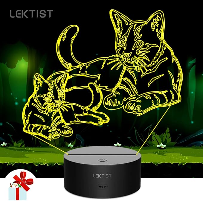 Pet Cat lamps 3D Cat Night Light Pet Cat Optical Illusion Nightlights Cat 3D Lamp 16 Colors Remote Control Perfect Cat Gifts Christmas Gifts Birthday Gift for Children Girls boys Room decor - LeafyLoom