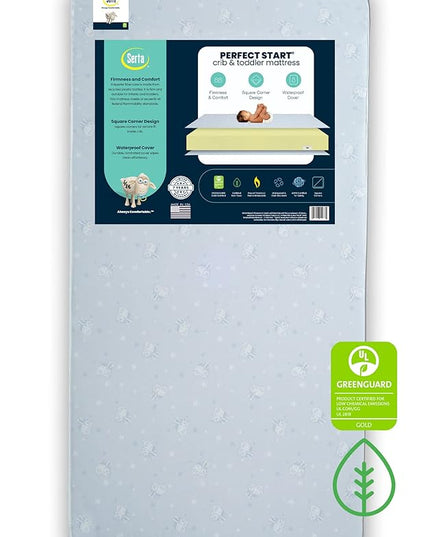Delta Children Twinkle 4-in-1 Convertible Baby Crib, Easy to Assemble, Sustainable & Serta Perfect Start Dual Sided Baby Crib Mattress & Toddler Mattress - Waterproof - 6" Premium Sustainably - LeafyLoom