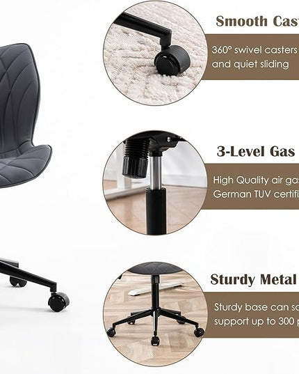 YOUNUOKE Office Desk Chair, Comfy Home Office Chairs, Small Comfortable Desk Chairs with Wheels, Armless PU Leather Chairs for Computer Conference, Purple - LeafyLoom