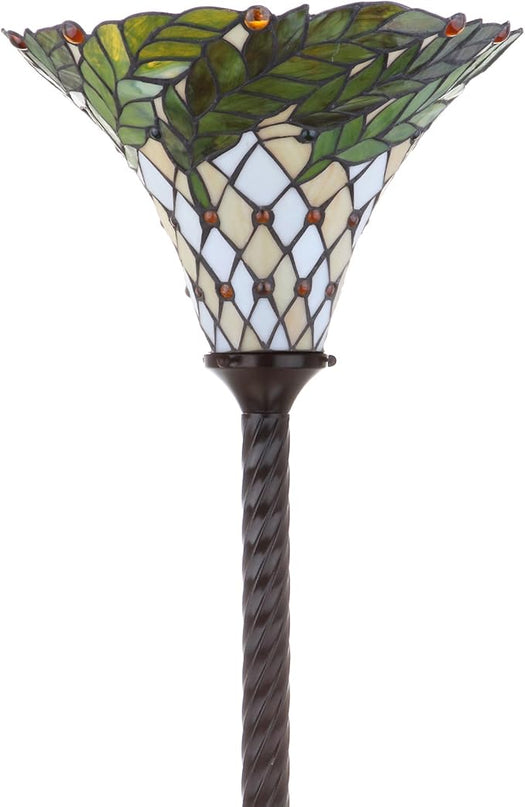 JONATHAN Y JYL8004A Botanical Tiffany-Style 71" Torchiere LED Floor Lamp, Tiffany, Traditional, Art Nouveau Style, Office, Bedroom, Living Room, Family Room, Dining Room, Hallway, Foyer, Bronze - LeafyLoom