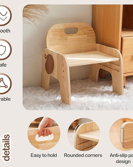 ibwaae Natural Solid Wooden Kids Chair Height-adjustable Wooden Chair for Toddlers Montessori Furniture Birthday Gift for Children - LeafyLoom