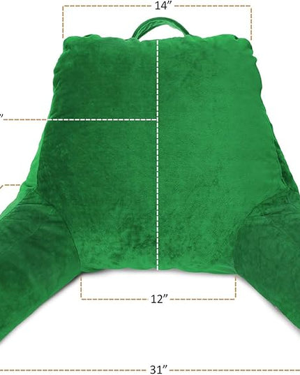 Clara Clark Reading Pillow, Standard Back Pillow for Sitting Up in Bed, Memory Foam Back Support Pillow, Reading Pillows for Sitting in Bed, Green Sit Up Pillow for Bed Chair Arm Pillow with Pockets - LeafyLoom