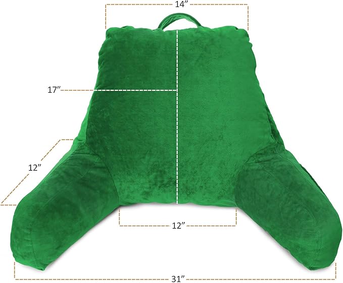 Clara Clark Reading Pillow, Standard Back Pillow for Sitting Up in Bed, Memory Foam Back Support Pillow, Reading Pillows for Sitting in Bed, Green Sit Up Pillow for Bed Chair Arm Pillow with Pockets - LeafyLoom