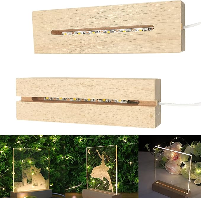 2Pack 6 inch Wood Rectangle Display Pedestal,Wooden Rectangle Led Lights Display Base for Acrylic and Plexiglass,Wood Night LED Light Lamp Base - LeafyLoom
