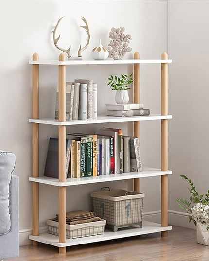 IOTXY 4-Tier Wooden Shelf Bookcase - Modern Open Bookshelf, Free Standing Storage Rack, Multifunctional Display Stand for Home and Office, White, Rectangle - LeafyLoom