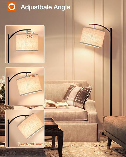 addlon Floor Lamp for Living Room with 3 Color Temperatures, Standing lamp with Linen lampshade for Bedroom, Office, Lamps with 9W LED Bulb Included - Black with Beige Lampshade - LeafyLoom