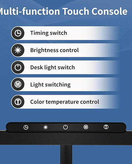 Desk Lamp, 3 Colors Stepless Dimming LED Desk Lamps for Home Office Adjustable Memory Desk Light with Clamp Touch Control Office Lamp Eye Caring Computer Light for Working Sewing(Black) - LeafyLoom