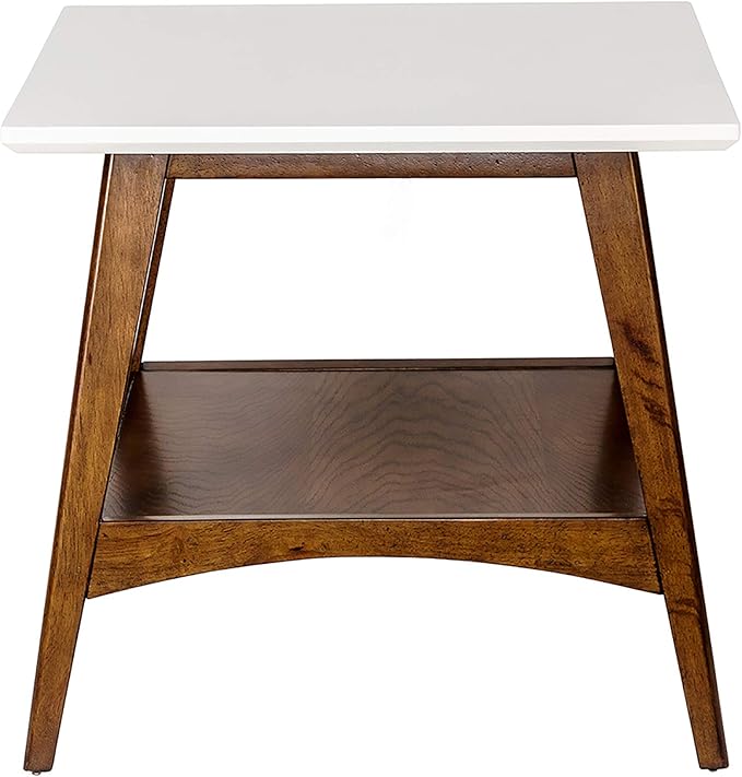 Madison Park Parker End Tables-Solid Wood, Two-Tone Finish with Lower Storage Shelf Modern Mid-Century Accent Living Room Furniture, Medium, Off-White/Pecan - LeafyLoom