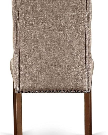 East West Furniture Antique 3 Piece Modern Dining Set Contains a Round Kitchen Table with Pedestal and 2 Dark Khaki Linen Fabric Upholstered Chairs, 36x36 Inch, Mahogany - LeafyLoom