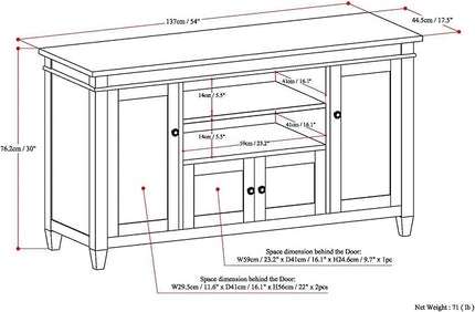 SIMPLIHOME Carlton SOLID WOOD Universal TV Media Stand, 54 Inch Wide, Contemporary, Living Room Entertainment Center, for Flat Screen TVs up to 60 Inch in Dark Tobacco Brown - LeafyLoom
