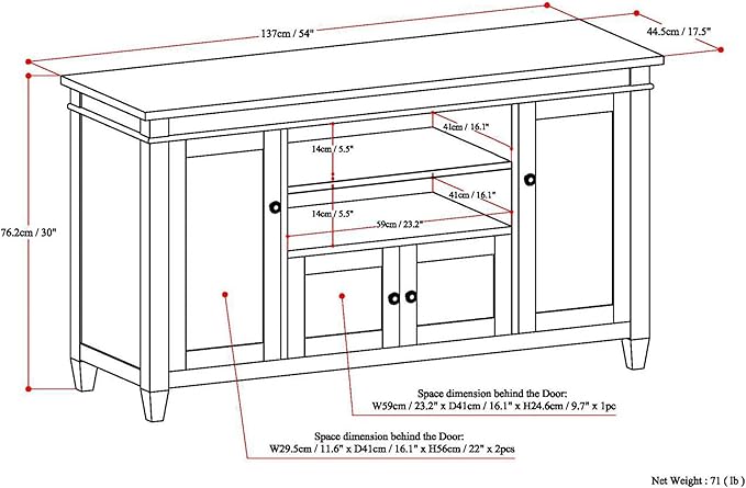 SIMPLIHOME Carlton SOLID WOOD Universal TV Media Stand, 54 Inch Wide, Contemporary, Living Room Entertainment Center, for Flat Screen TVs up to 60 Inch in Dark Tobacco Brown - LeafyLoom