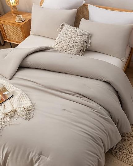 King Comforter Set Tannish Grey Solid Color Lightweight Bedding Comforter Sets 3pcs (1 Comforter, 2 Pillowcases) Soft Microfiber Down Alternative Comforter for All Season - LeafyLoom