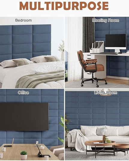 Wall Mounted Upholstered Headboard Queen, 3D Peel and Stick Soundproof Wall Panels, Reusable and Removable Padded Headboard Leather Bed Headboard, 9 Panels Headboard 9.84" x 23.62", Navy Blue - LeafyLoom