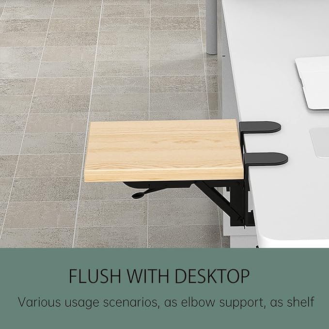 Ergonomics Desk Extender Tray, 9.5"x9.1" Punch-Free Clamp on, Foldable Keyboard Drawer Tray, Table Mount Arm Wrist Rest Shelf, Computer Elbow Arm Support - LeafyLoom