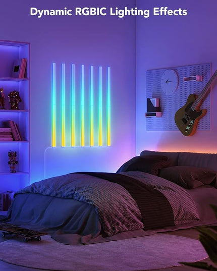 Govee Glide RGBIC Wall Lights, Music Wall Lights Works with Alexa and Google Assistant, Smart LED Light Bars for Bedroom, Living Room, Gaming Room, Party, Music Sync, 7 Panels Set (2 Sections/Panel) Govee
