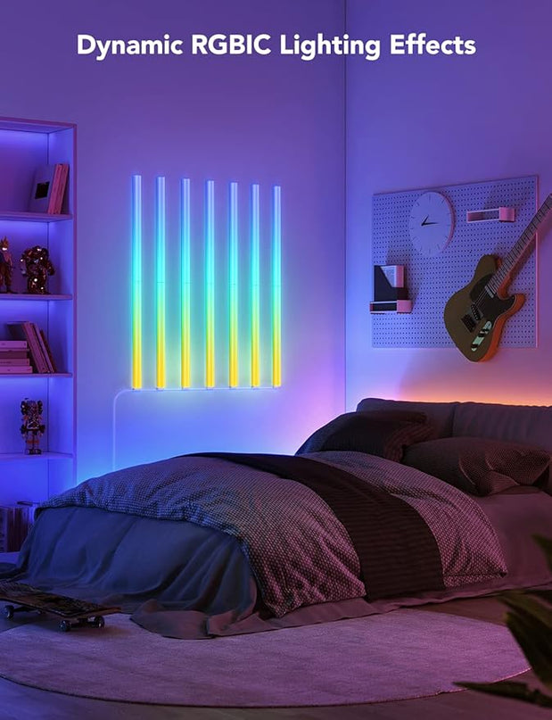 Govee Glide RGBIC Wall Lights, Music Wall Lights Works with Alexa and Google Assistant, Smart LED Light Bars for Bedroom, Living Room, Gaming Room, Party, Music Sync, 7 Panels Set (2 Sections/Panel) Govee