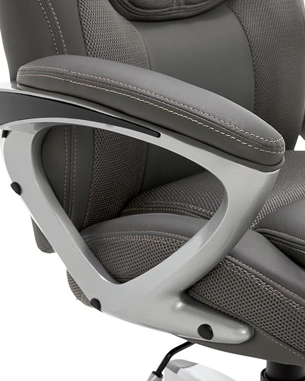 Serta Executive Office Padded Arms, Adjustable Ergonomic Gaming Desk Chair with Lumbar Support, Faux Leather and Mesh, Light Gray - LeafyLoom