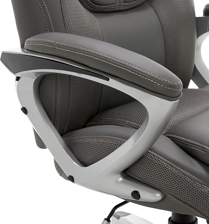 Serta Executive Office Padded Arms, Adjustable Ergonomic Gaming Desk Chair with Lumbar Support, Faux Leather and Mesh, Light Gray - LeafyLoom