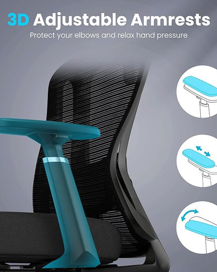 Farini Office Chair Ergonomic Desk Chair, High Back Office Chair with Wheels, Home Office Chair for Heavy People, Office Chair Adjustable Seat Depth, 3D Armrests and Adjustable Headrest, Black - LeafyLoom