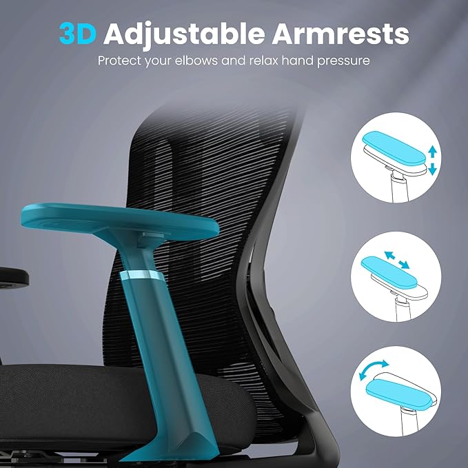 Farini Office Chair Ergonomic Desk Chair, High Back Office Chair with Wheels, Home Office Chair for Heavy People, Office Chair Adjustable Seat Depth, 3D Armrests and Adjustable Headrest, Black - LeafyLoom