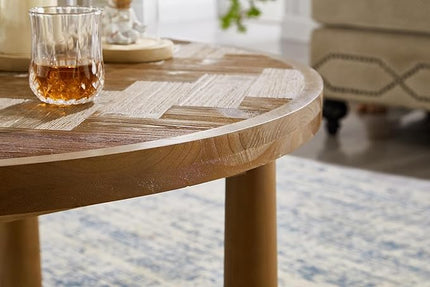 NicBex Coffee Table Wooden Coffee Table with Storage Round Center Tables with Thick Cylindrical Legs Dining Table for Living Room, Dining Room, Office, and Bedroom,35.43" W, Coffee - LeafyLoom