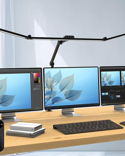 Micomlan 36W Bright Led Desk Lamp with Clamp, 47 Inches Long Architect Desk Lamp Home Office, Dimmable Desk Light with Remote Adjustable Monitor Light Bar Tall Office Light for Computer Table Desktop - LeafyLoom