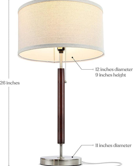 Brightech Carter LED Bedside Lamp - Compact Table & Desk Reading Lamp for Bedroom, Living Room, Office - Modern Nightstand & Side Lamp with Soft Ambient Light - Stainless Steel & Wood Finish - LeafyLoom