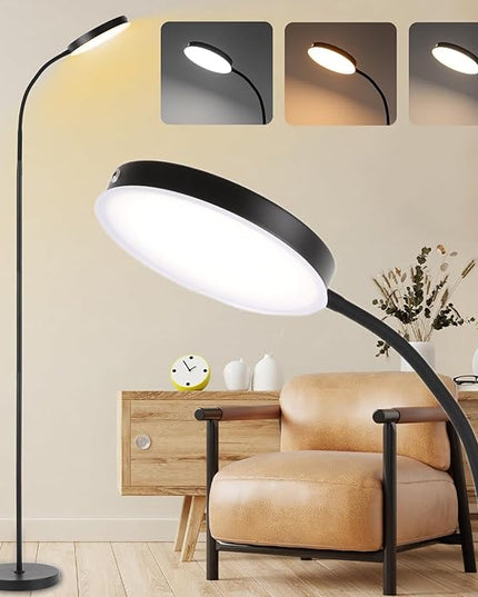 Floor Lamp, LED Floor Lamps for Living Room, Stepless Adjust Color Temperatures & Brightness Standing Lamp with Touch Control Tall Lamps Adjustable Gooseneck Reading Floor Lamp (Black) - LeafyLoom