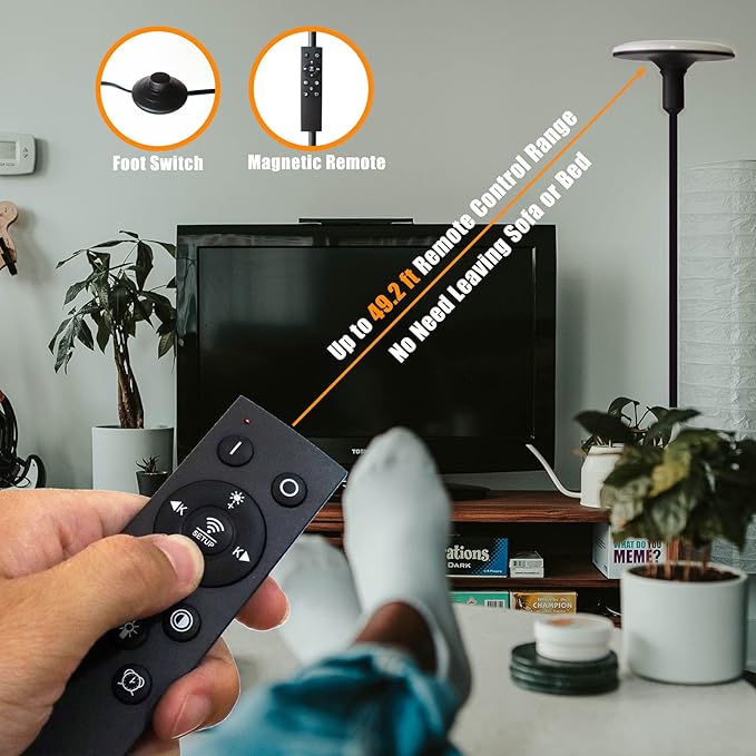 Led Floor Lamp, Bright Sky Torchiere Floor Lamps with Adjustable Gooseneck, Dimmable Floor Reading Lamp with Remote Control, Modern Tall Standing Lamp for Living Room, Bedroom and Office - LeafyLoom