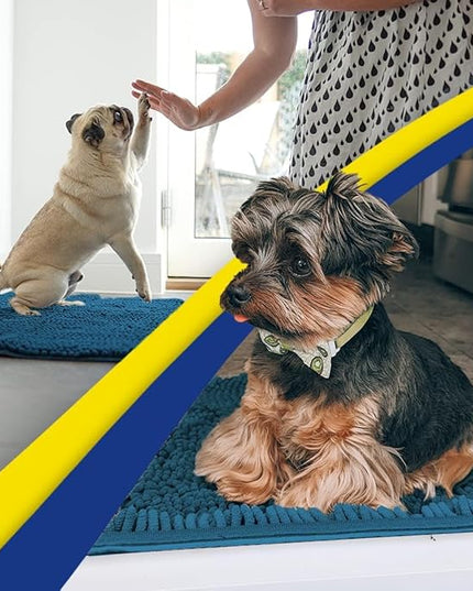 Muddy Mat® Original Dog Door Mat for Muddy Paws, Super Absorbent Microfiber, Non-Slip Washable Pet Rug, Quick Dry Chenille Entryway Carpet, Machine Washable Indoor Outdoor mat, Atlantic Blue 24"x96" MuddyMat