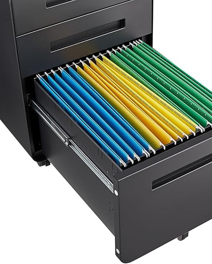 3 Drawer Mobile Desk Office with Lock and Wheels,Versatile Storage Cabinets w/Anti-Tilting Cold Rolled Steel Waterproof Moisture-Proof,for Legal/Letter/A4 Files,Black - LeafyLoom