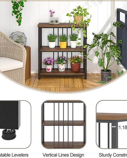 FOLUBAN Bookshelf, Small Modern 3 Tier Bookcase, Wood and Metal Standing Storage Book Shelves for Living Room, Office, Bedroom (Rustic Walnut) - LeafyLoom