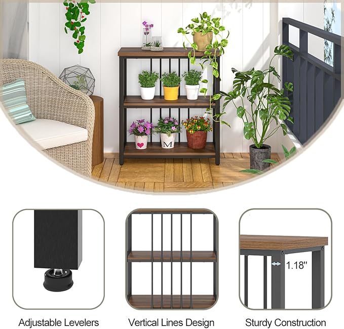 FOLUBAN Bookshelf, Small Modern 3 Tier Bookcase, Wood and Metal Standing Storage Book Shelves for Living Room, Office, Bedroom (Rustic Walnut) - LeafyLoom