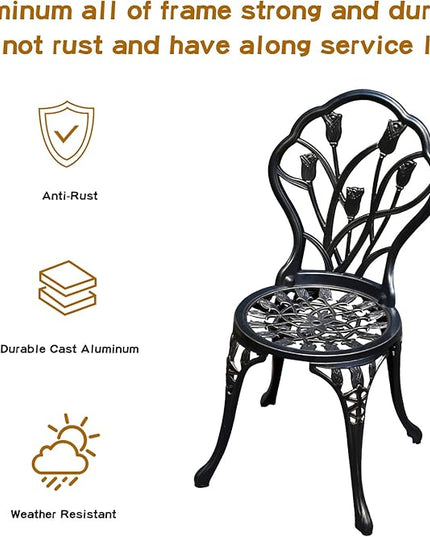 Patio Bistro Set.Rust-Resistant Cast Aluminum Bistro Table Set with Umbrella Hole for Backyard (Tulip Copper) - LeafyLoom