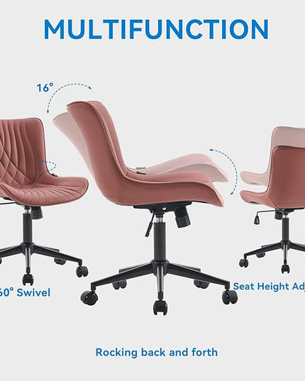 YOUNIKE Office Chair, Armless Desk Chair with Wheels, Home Office Computer Task Chairs, Modern Faux Leather Upholstered Vanity Chair, Adjustable Swivel Rocking Chair with Back, Dusty Rose - LeafyLoom