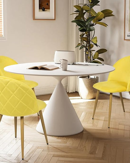 FurnitureR Upholstered Velvet Dining Chair Mid Back Armless with Wood Legs for Home Kitchen Bedroom Living Room, Set of 2, Yellow - LeafyLoom